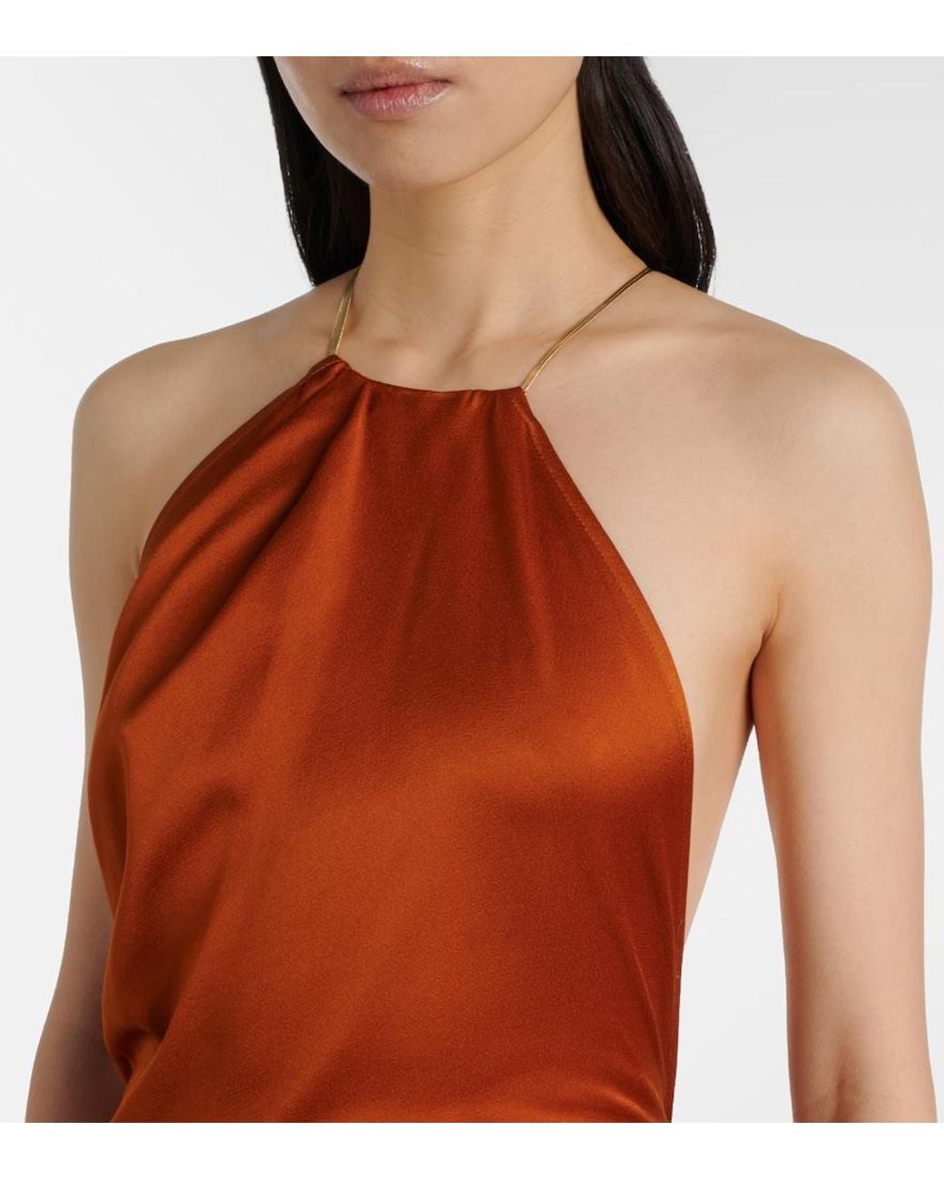 Victoria Beckham Brown Draped Satin Gown