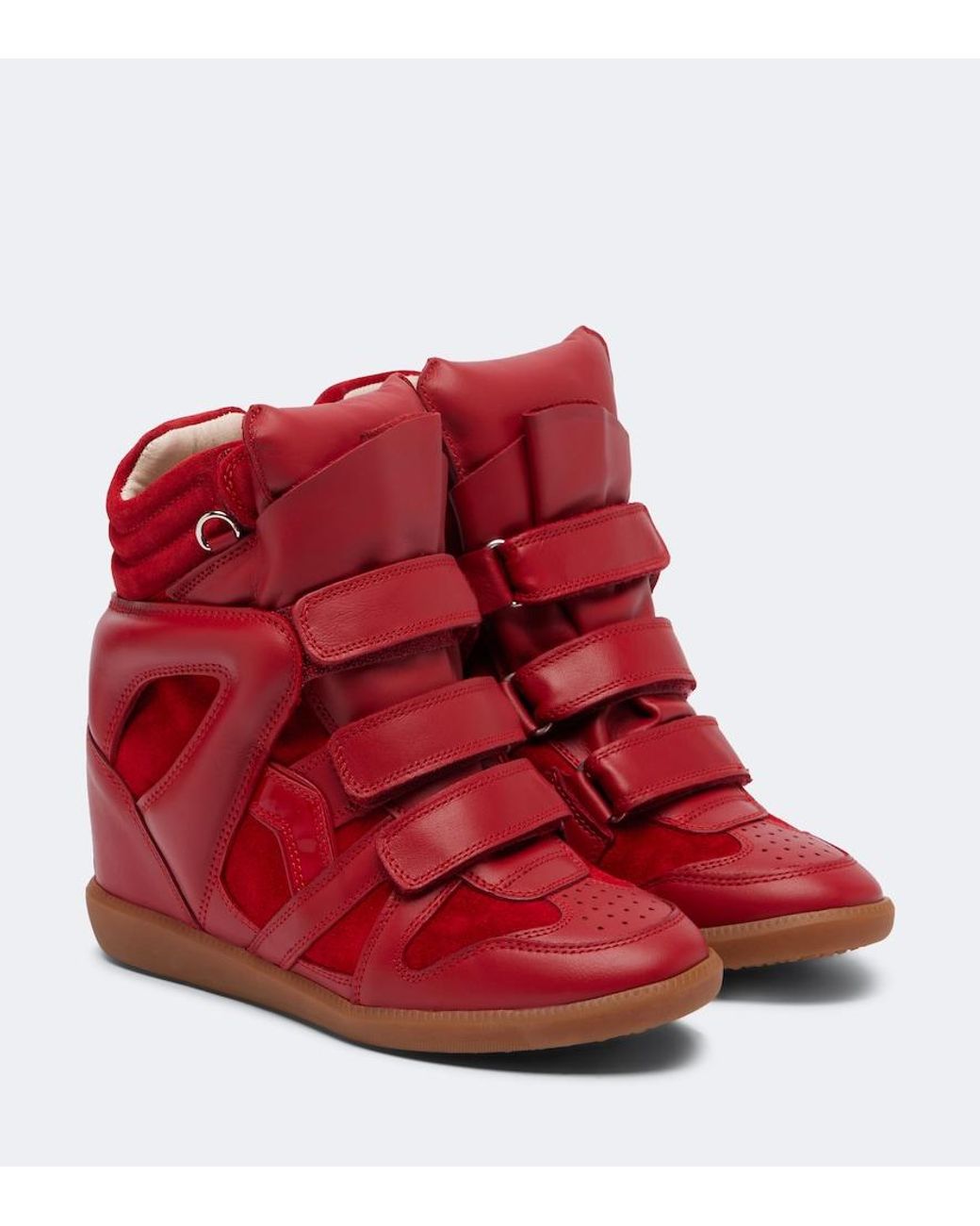 Isabel Marant Red Beckett Leather And Suede Wedge Sneakers