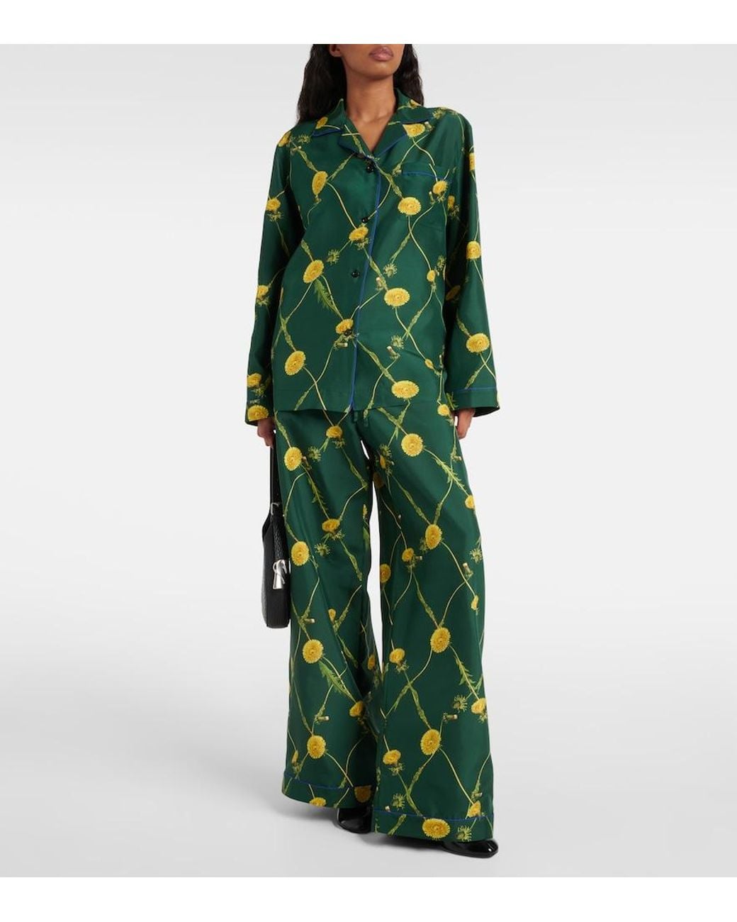 Burberry Green Floral Silk Pajama Pants