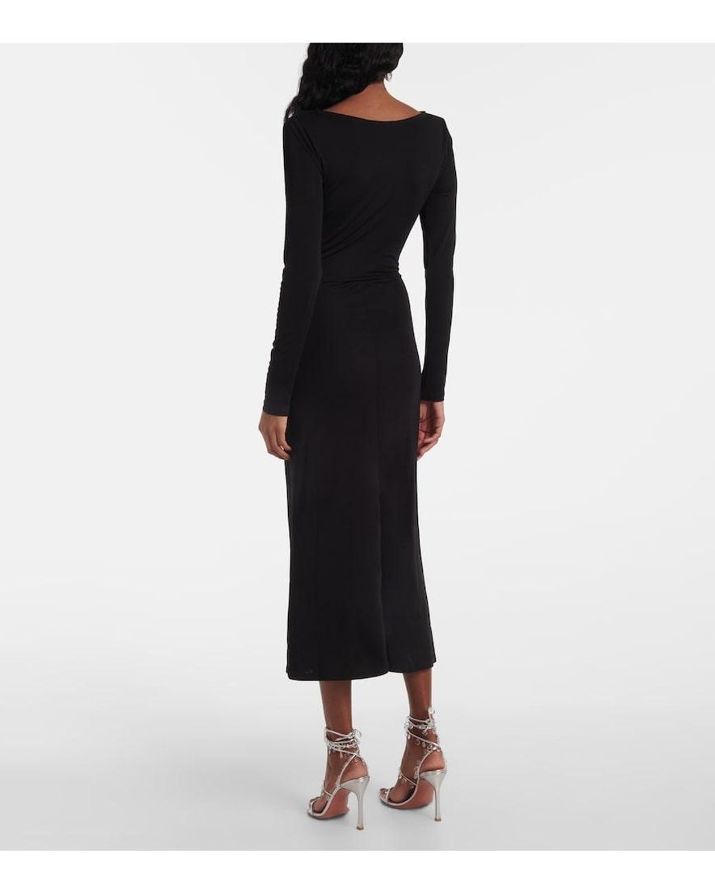 Staud Black Ruched Jersey Midi Dress