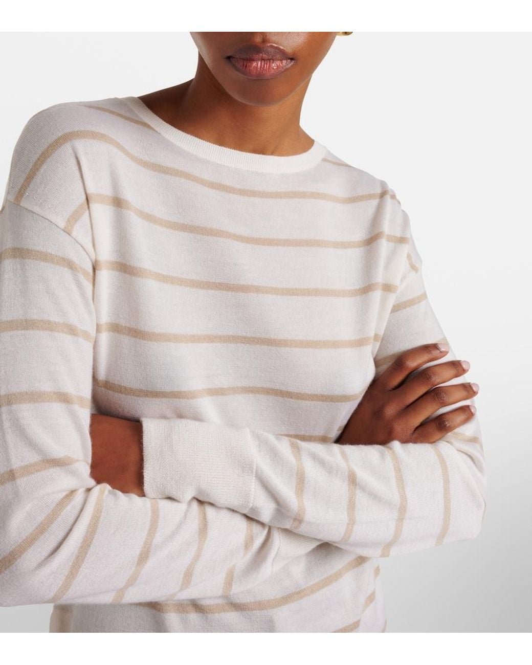 Max Mara White Striped Cashmere And Silk Sweater