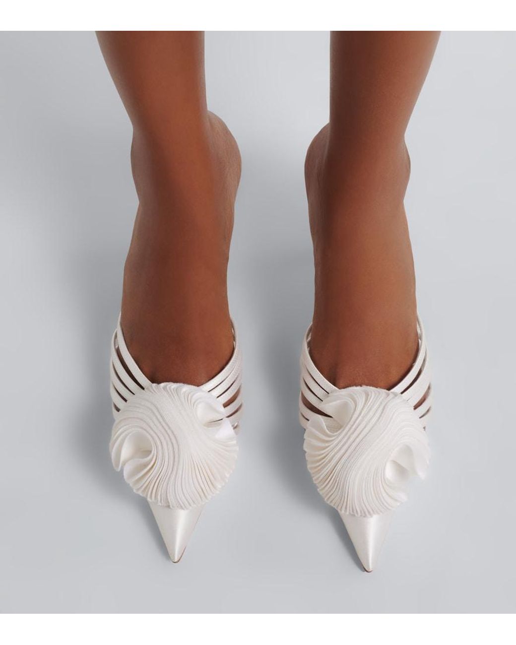 Aquazzura White Wild Bloom Applique Satin Mules