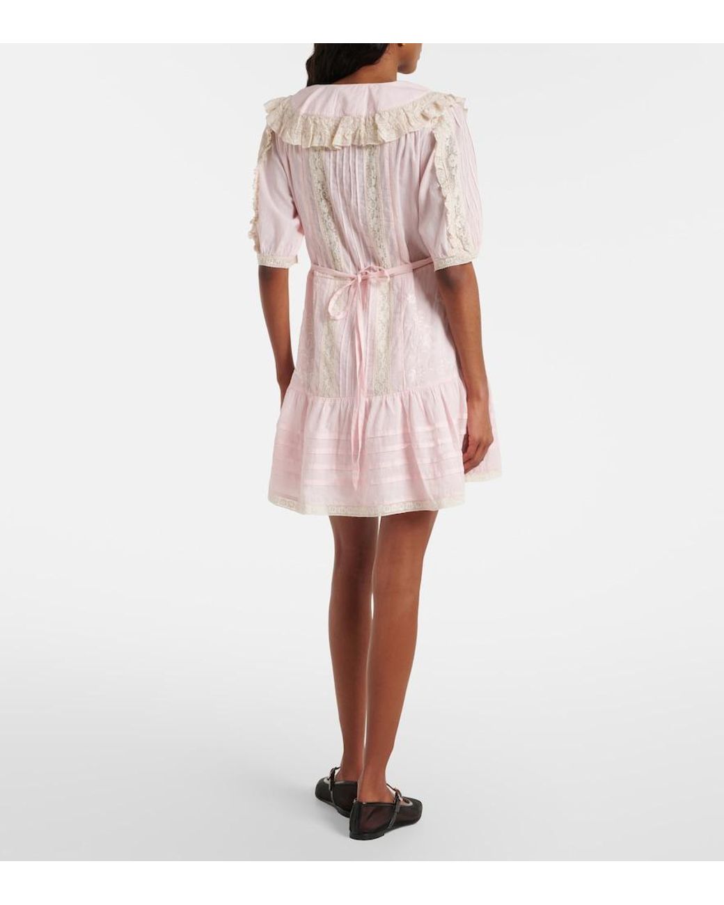 Rixo Pink Dove Embroidered Cotton Voile Minidress