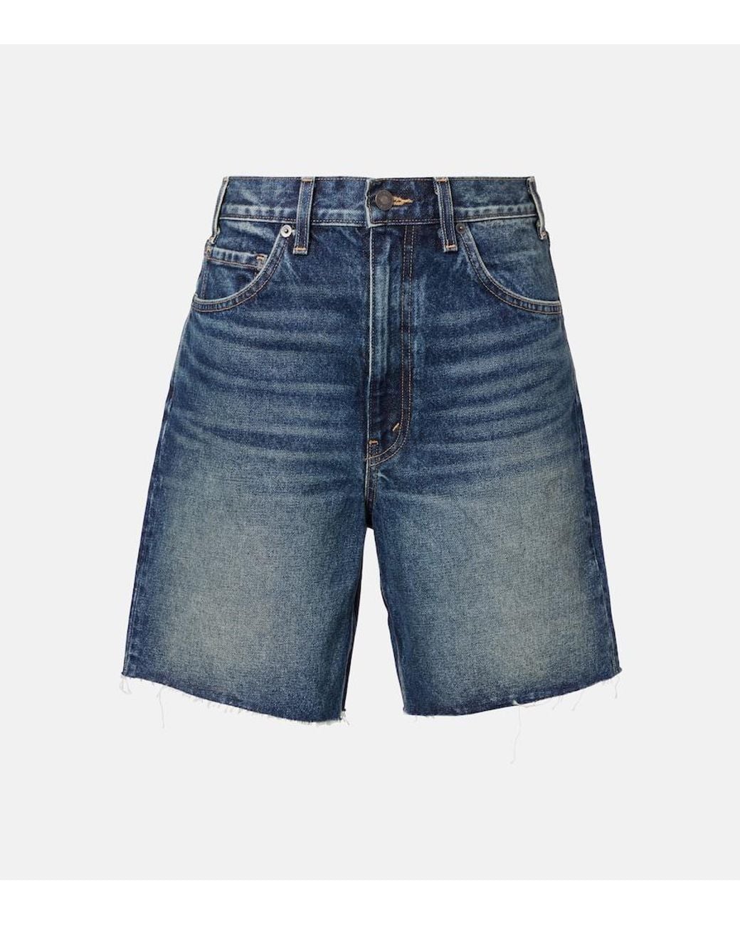 Nili Lotan Blue Russel Mid-Rise Denim Shorts