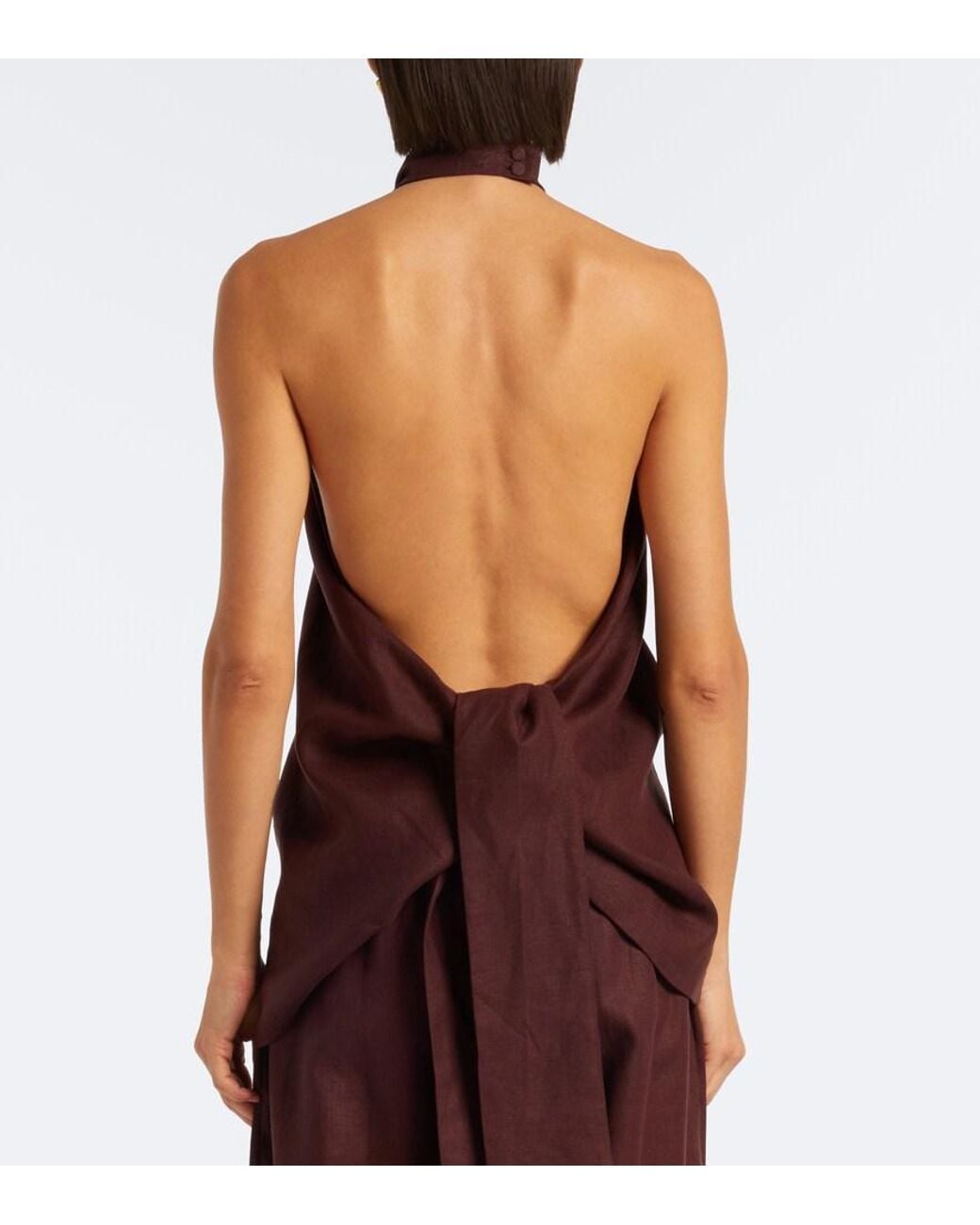 Faithfull The Brand Brown Biba Halterneck Open-Back Linen Top