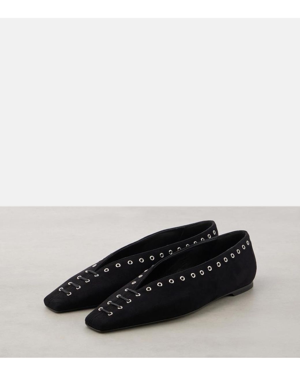 Totême Black Suede Leather Lace-Up Ballets