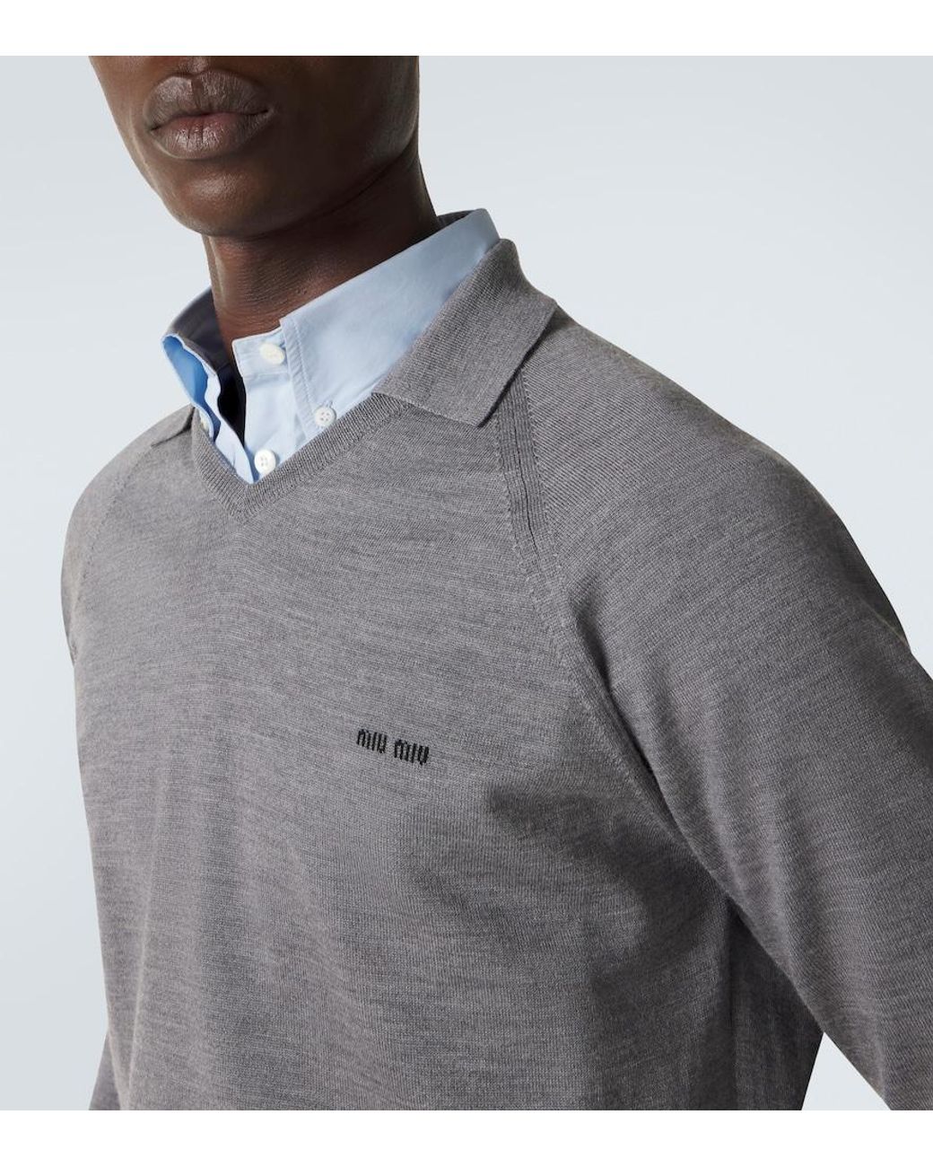 Miu Miu Gray Virgin Wool Polo Sweater for men