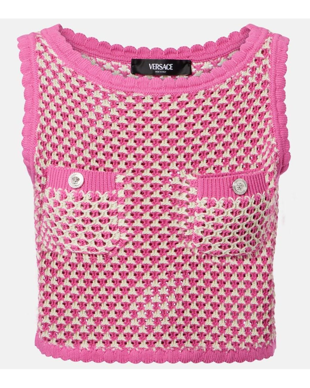 Versace Pink Crochet Cotton-Blend Crop Top