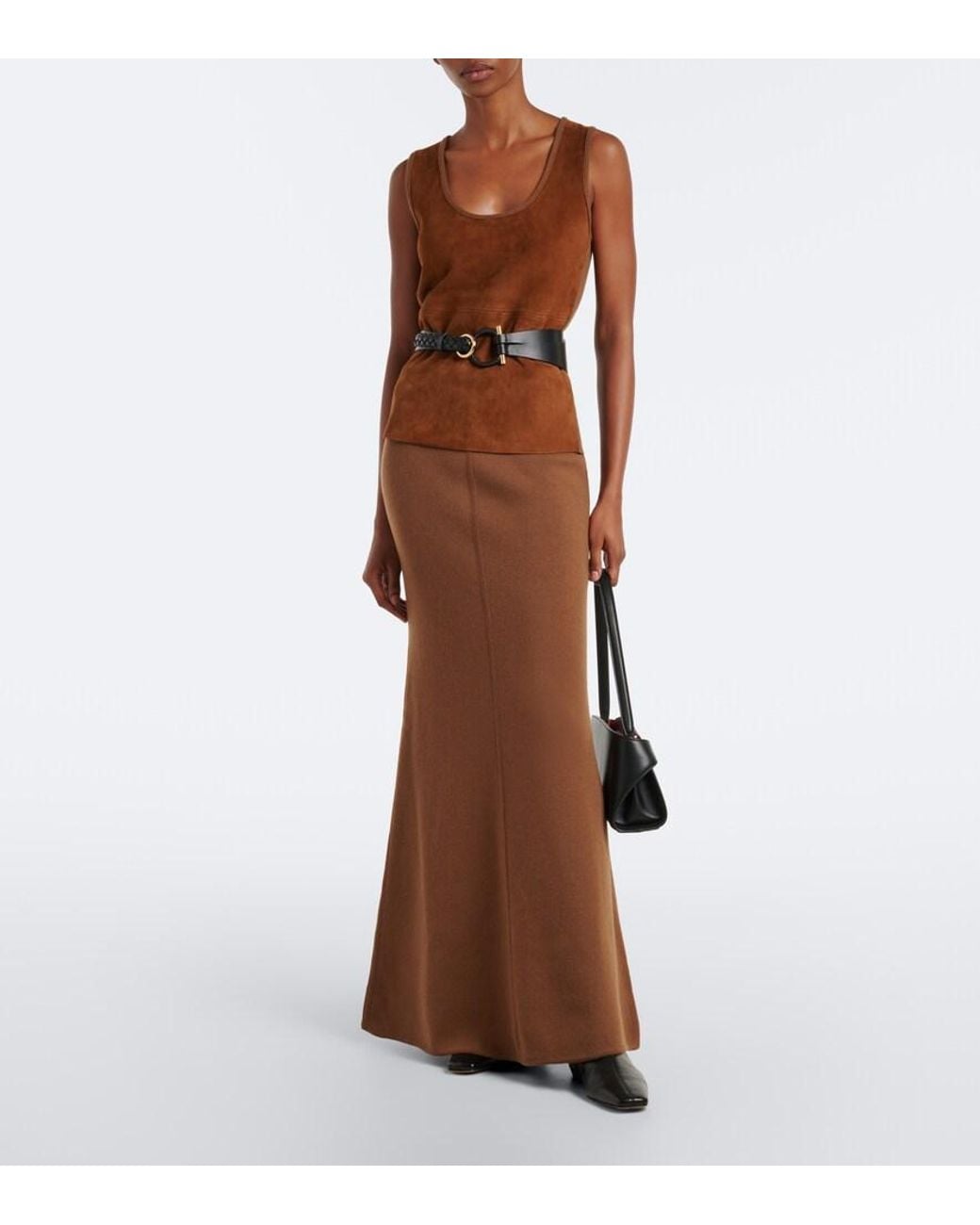 Max Mara Brown Wool And Cashmere Maxi Skirt