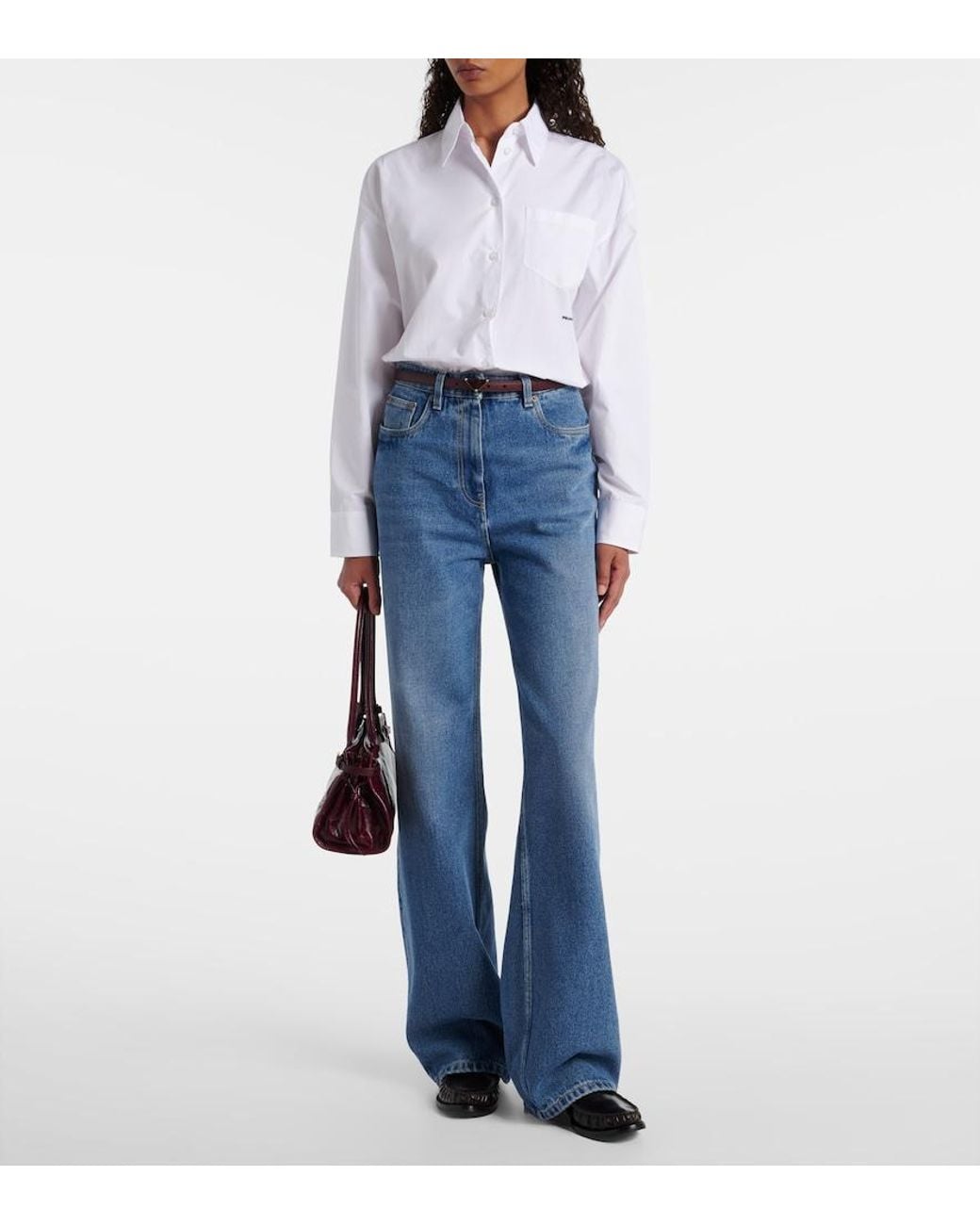 Prada White Embroidered-Logo Poplin Shirt