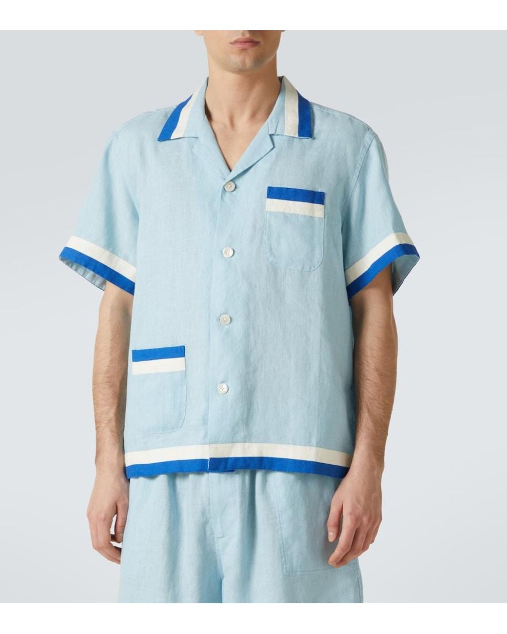 Bode Blue Seedling Stripe Linen Shirt for men