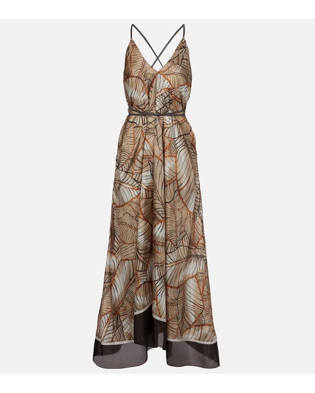 Brunello Cucinelli Natural Printed Silk Maxi Dress