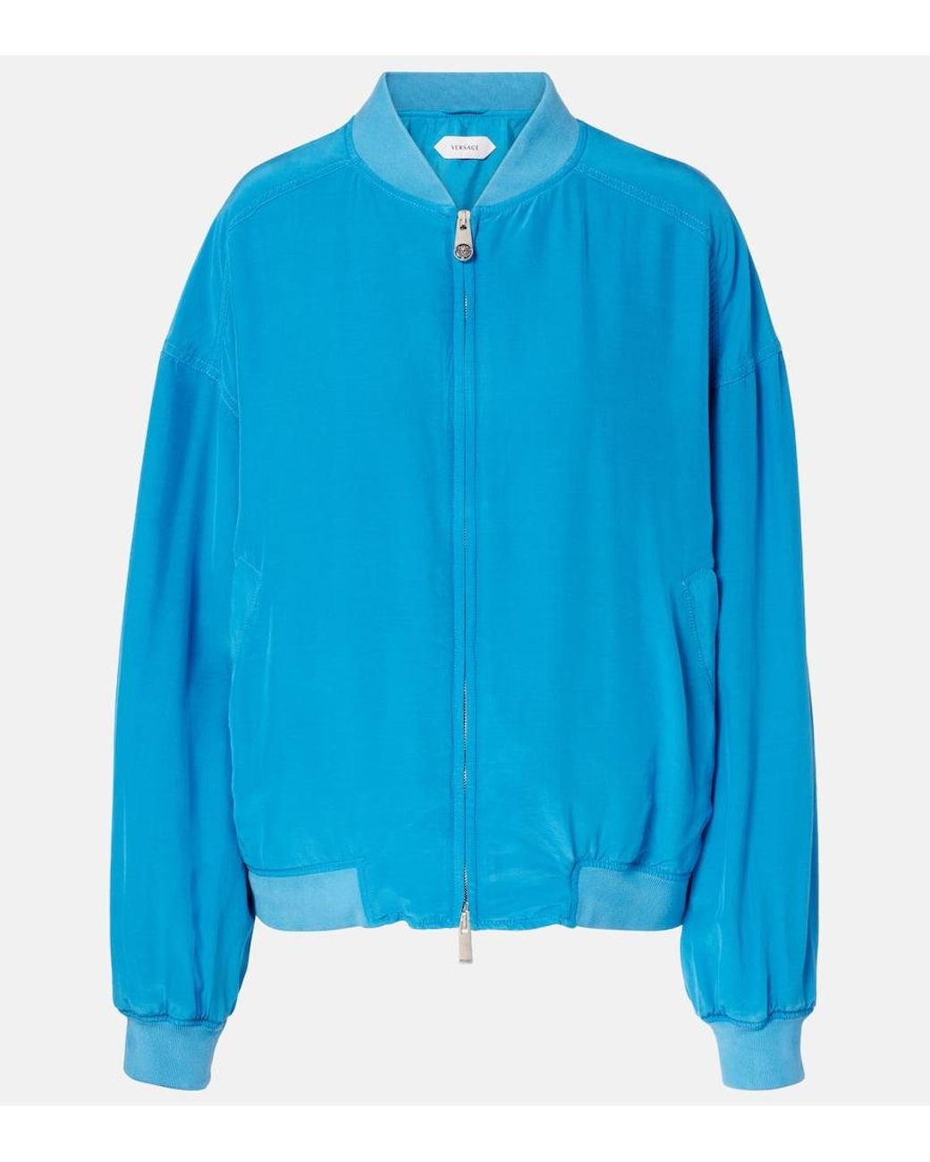 Versace Blue Oversized Silk Poplin Blouson Jacket