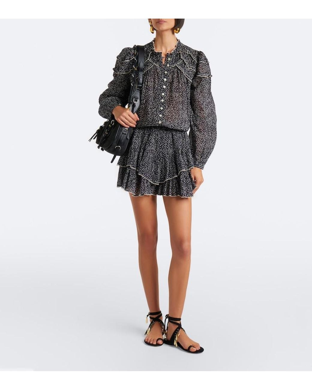 Isabel Marant Blue Jocadia Polka-Dot Ruffled Cotton Shorts