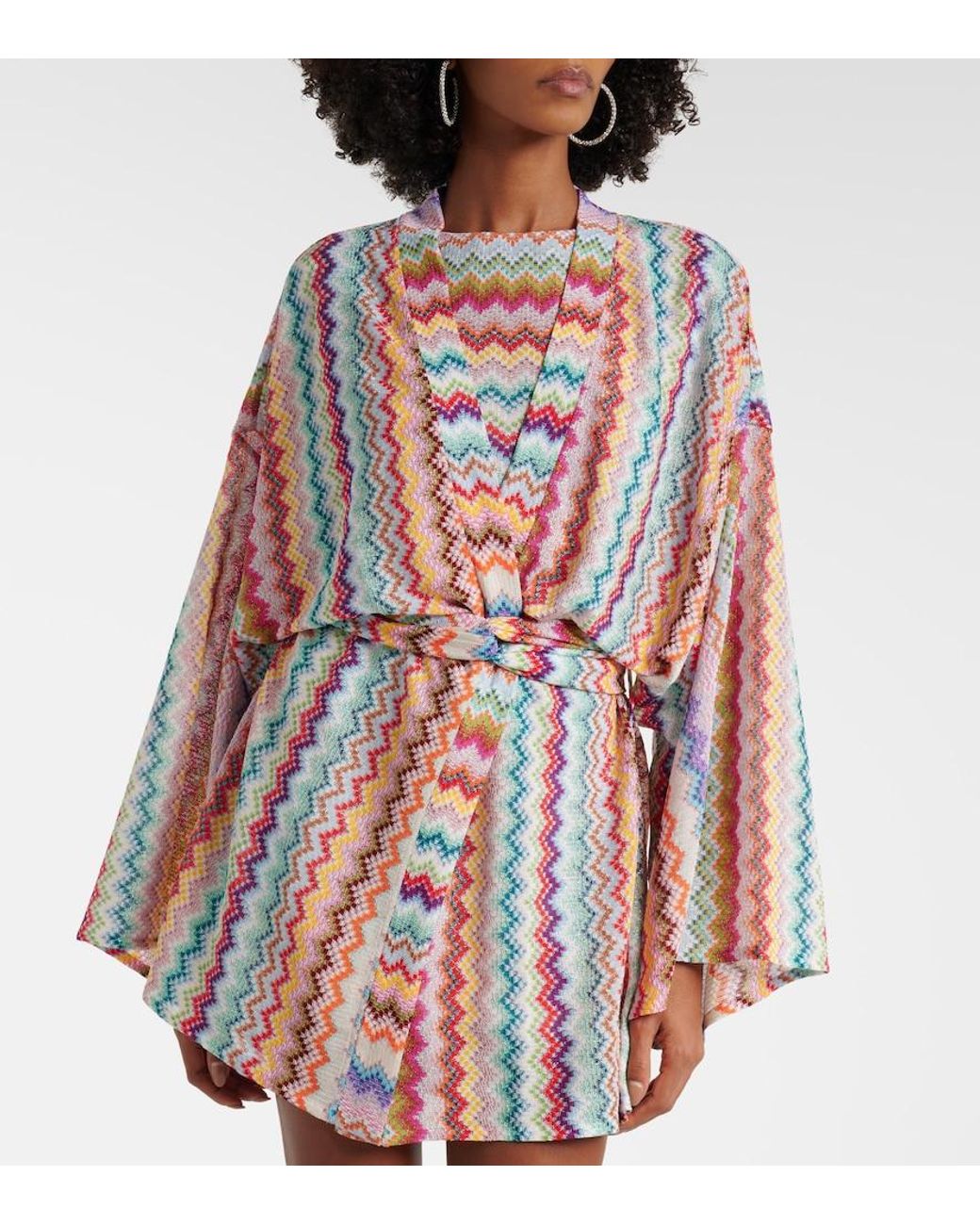 Missoni White Zigzag Oversized Lame Wrap Cardigan