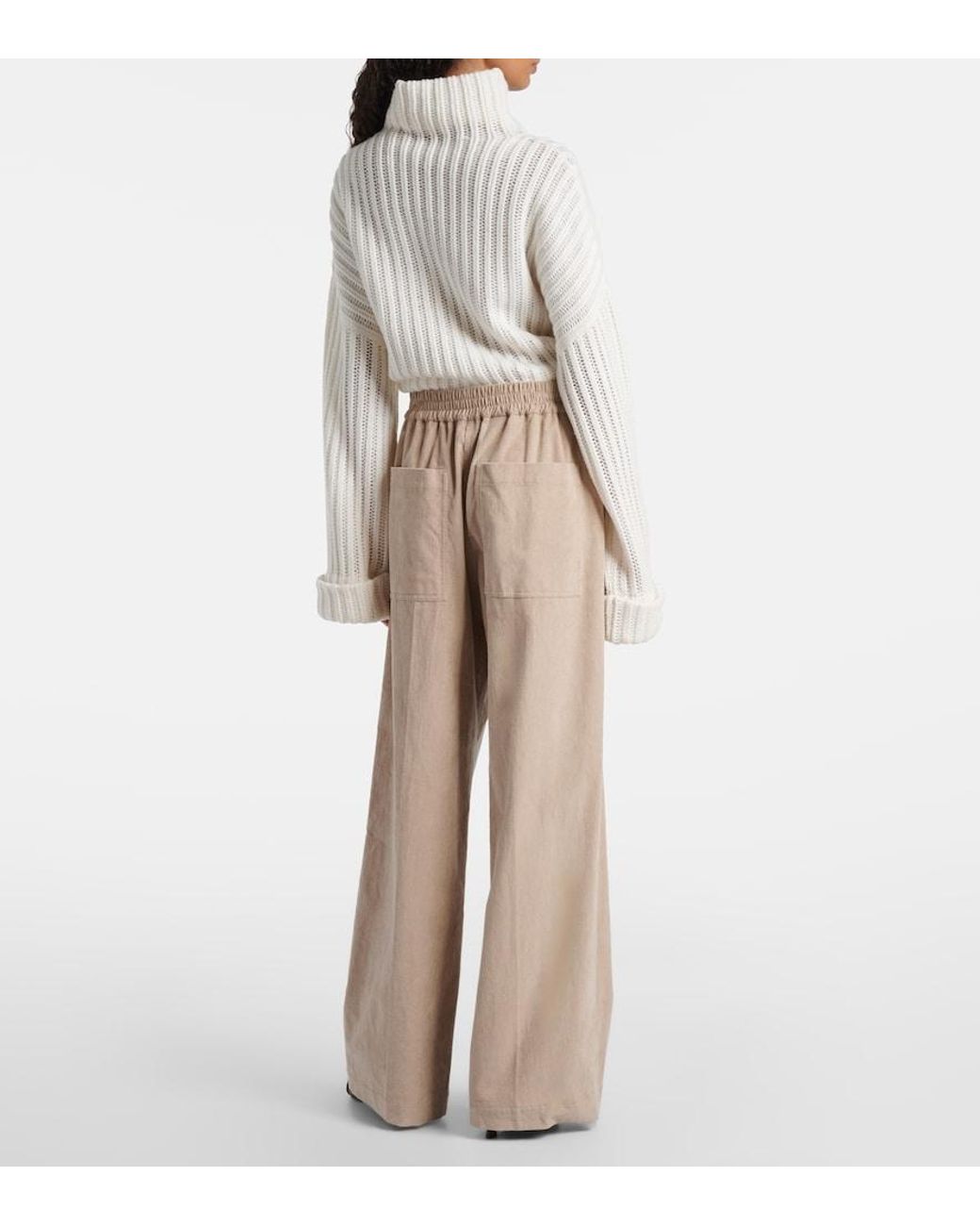 Brunello Cucinelli Natural Cotton Corduroy Wide-Leg Pants