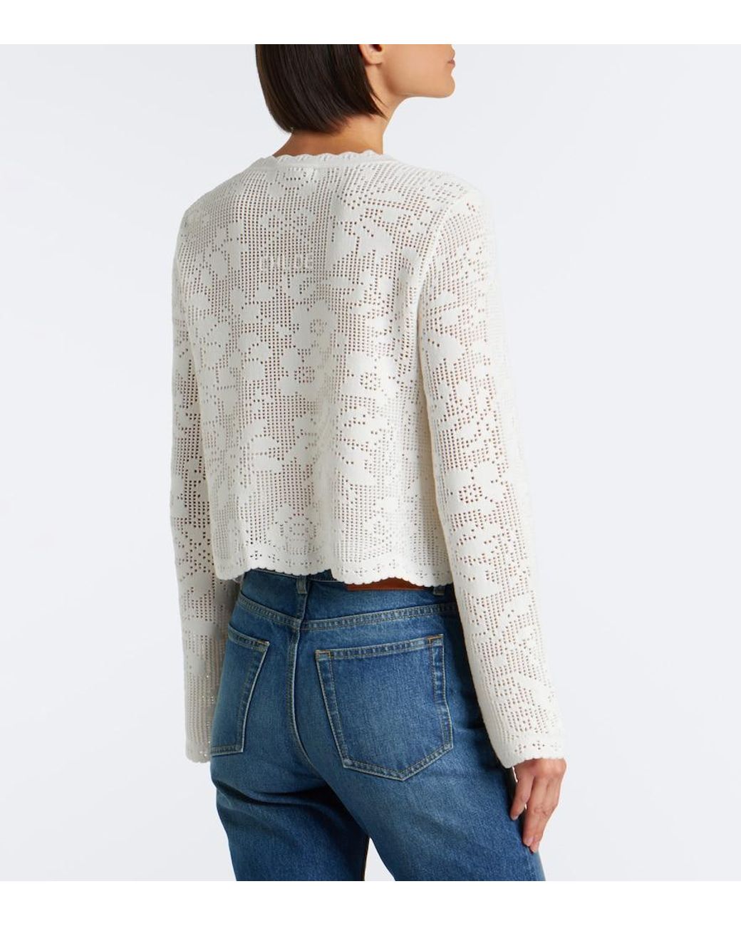 Chloé White Pointelle Scalloped Cotton Cardigan