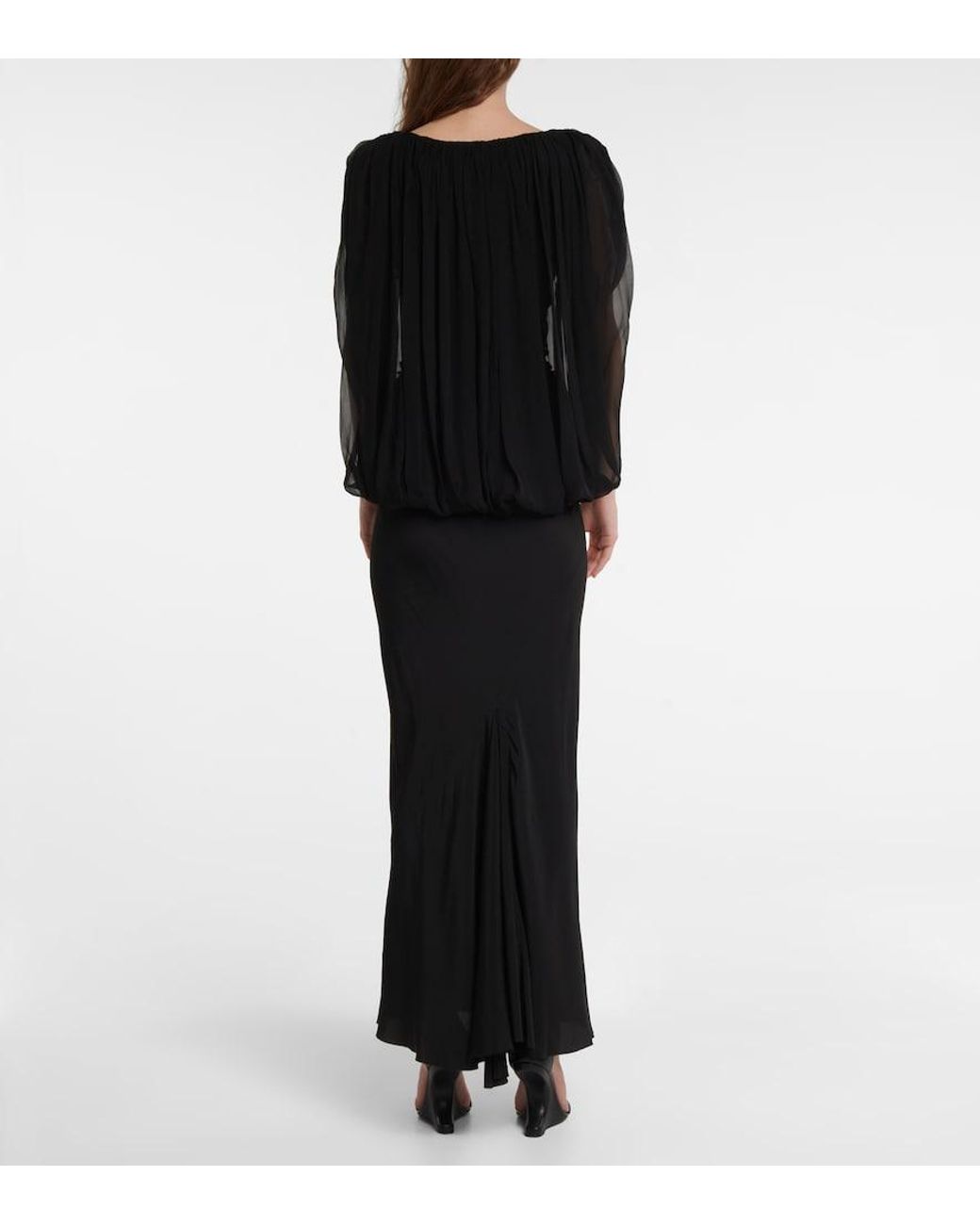 Rick Owens Black Gathered Silk Chiffon Top