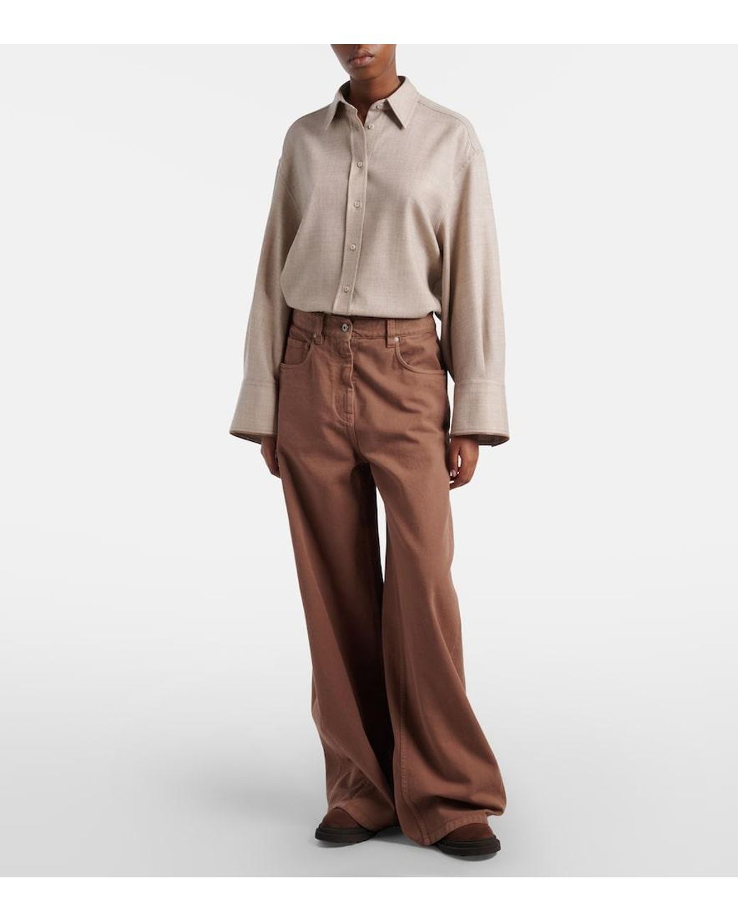 Brunello Cucinelli Brown Monili Wide-Leg Jeans