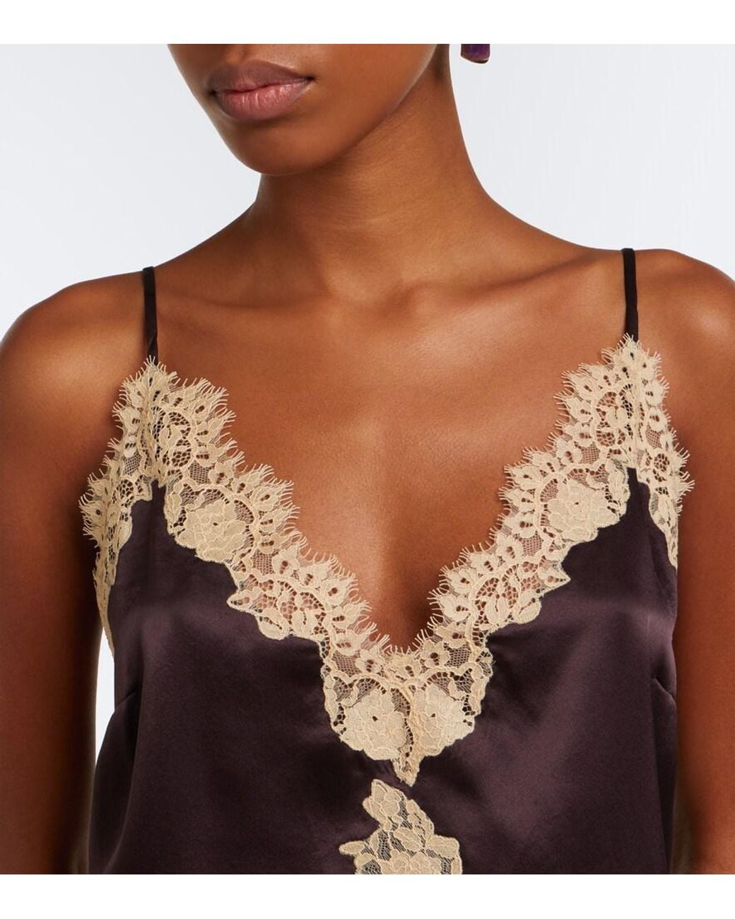 Doen Brown Kira Lace-Trimmed Silk Satin Camisole