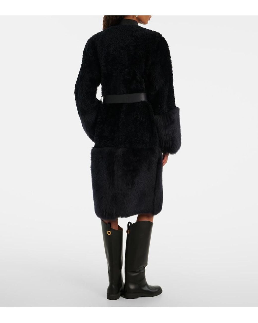Joseph Black Tina Belted Shearling Coat