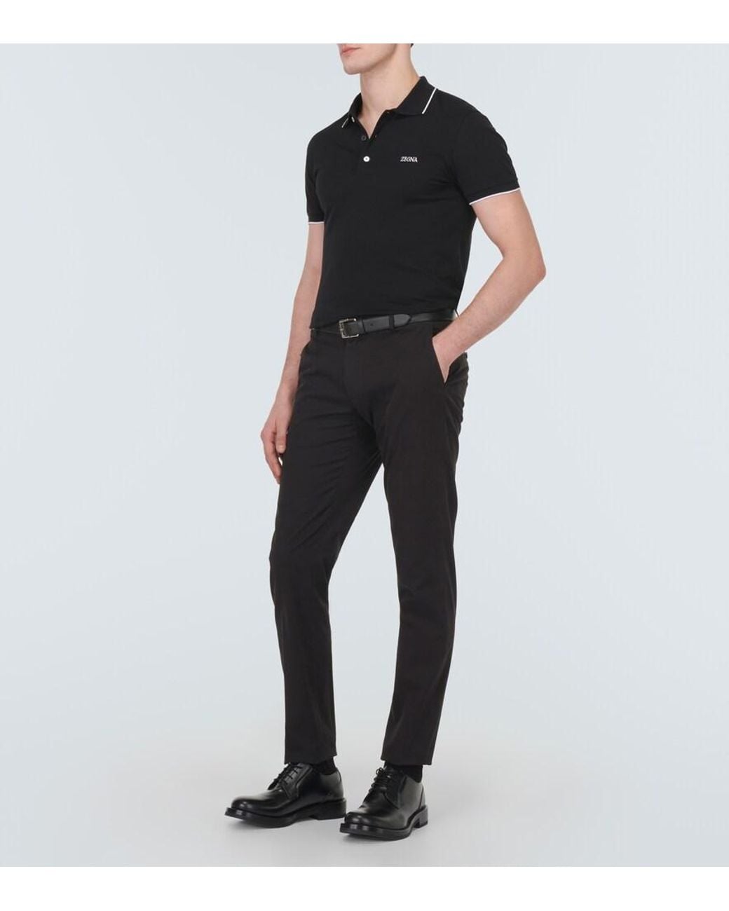 Zegna Black Cotton-Blend Polo Shirt for men