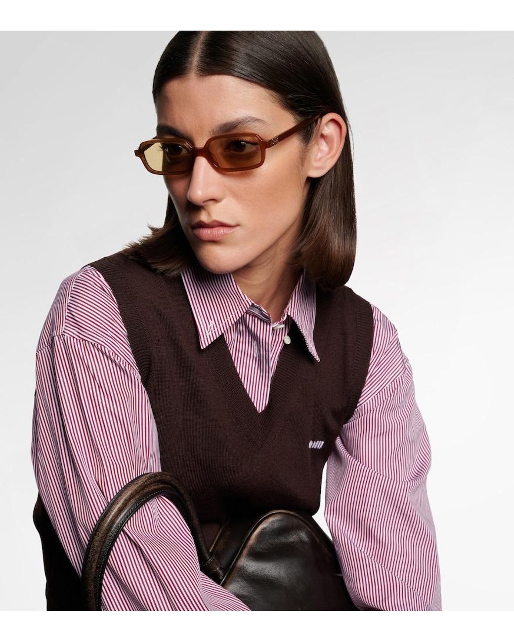 Miu Miu Brown Logo Rectangular Sunglasses