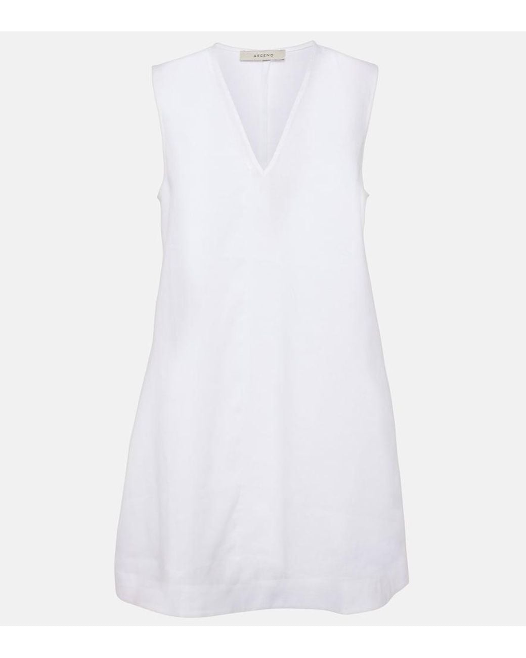 Asceno White Derya Linen Minidress