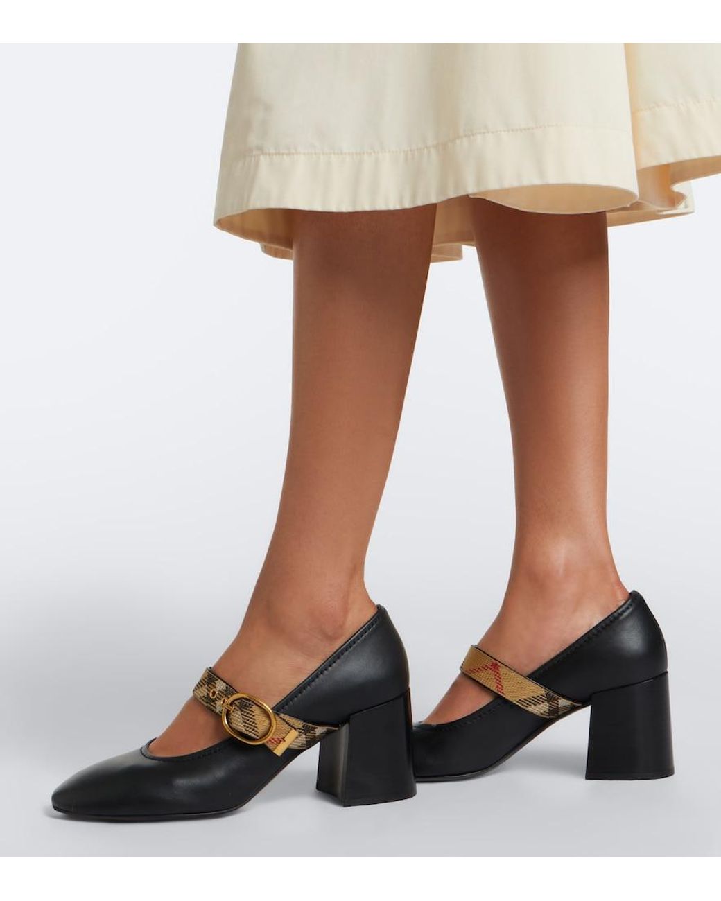 Burberry Black Robin Check Leather Pumps