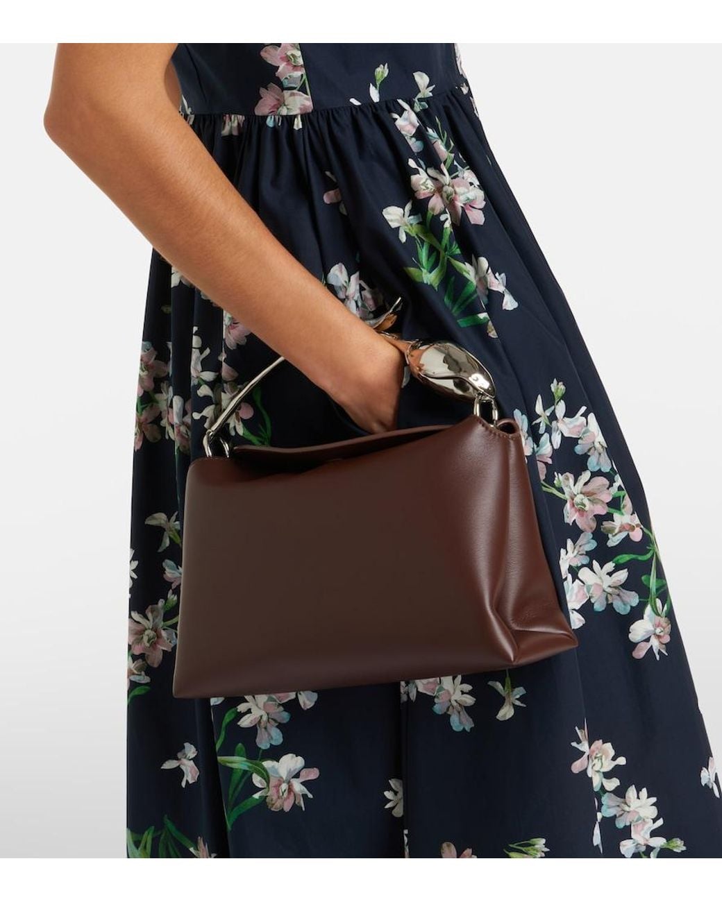 Erdem Brown Bloom Midi Leather Top-Handle Bag