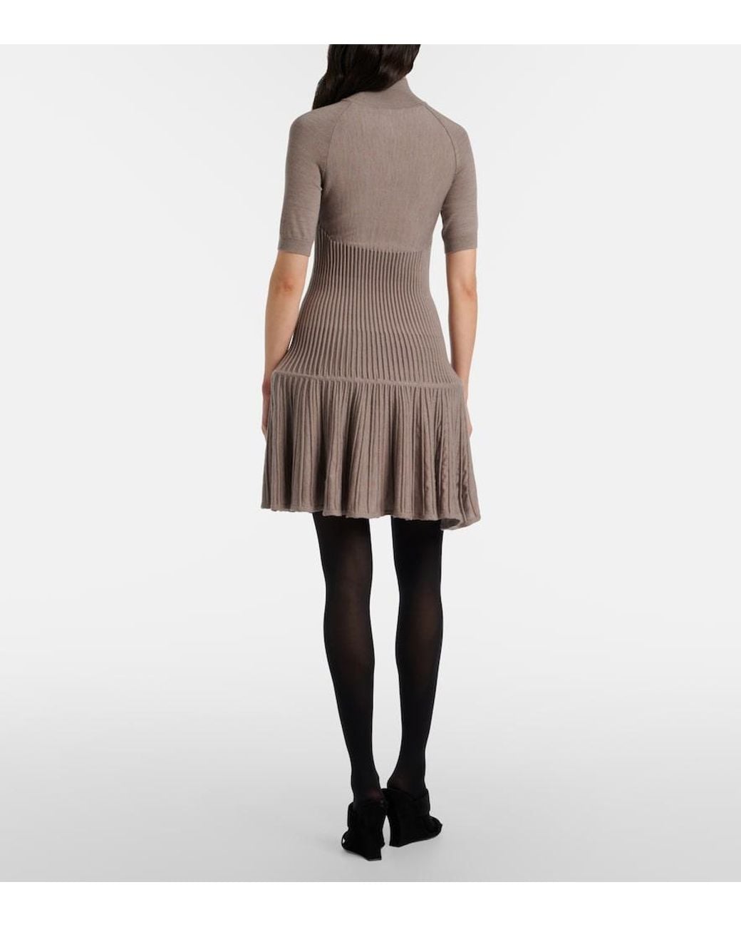 Alaïa Gray Ribbed-Knit Wool-Blend Minidress