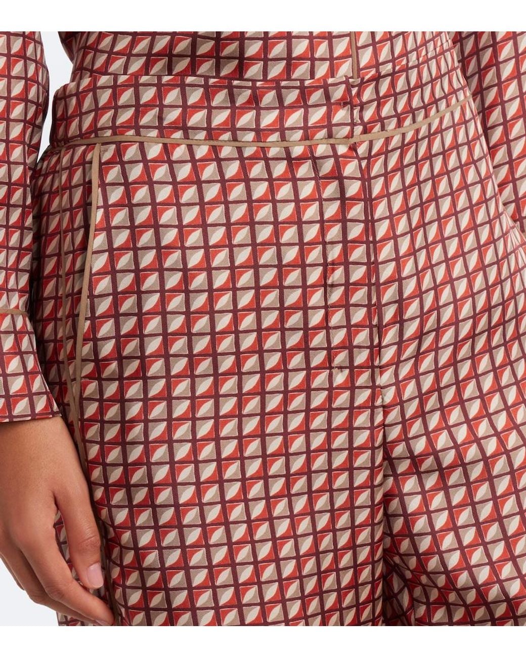 Max Mara Red Printed Silk Wide-Leg Pants