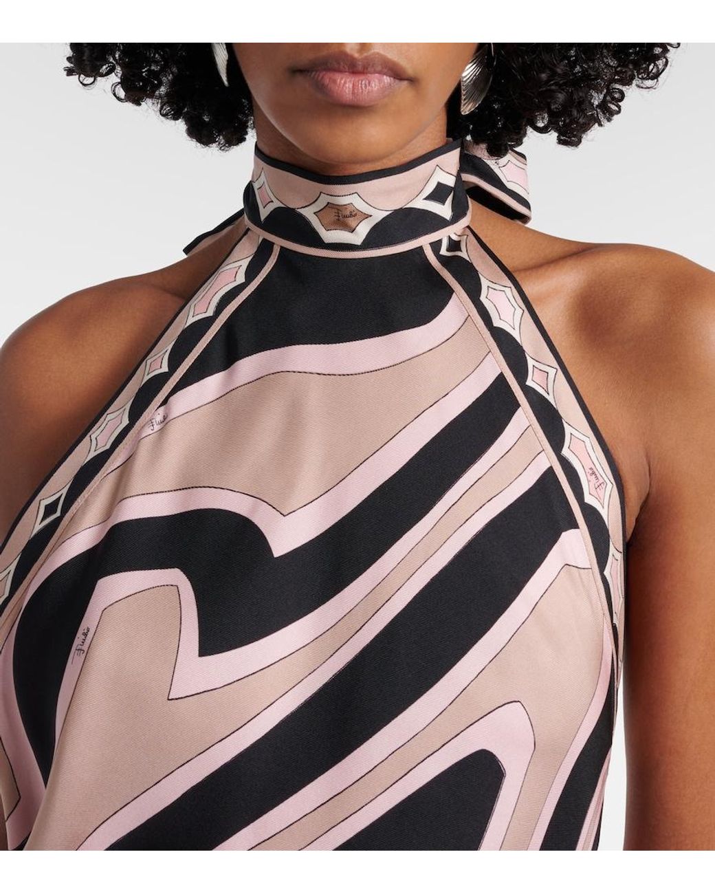 Emilio Pucci White Labirinto Halterneck Silk Twill Midi Dress