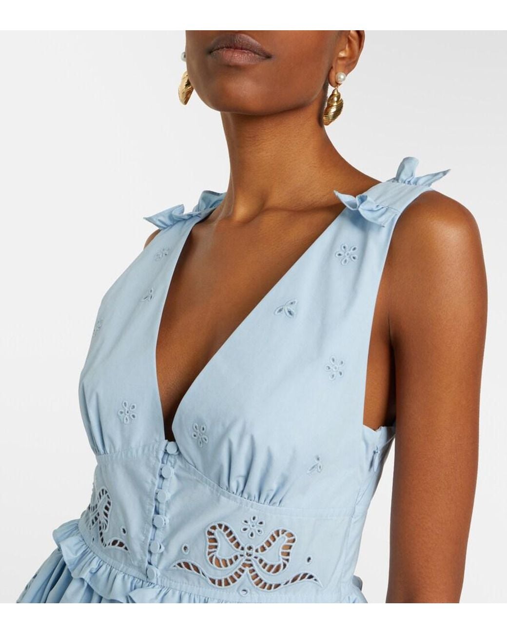 Self-Portrait Blue Broderie Anglaise Cotton-Blend Minidress