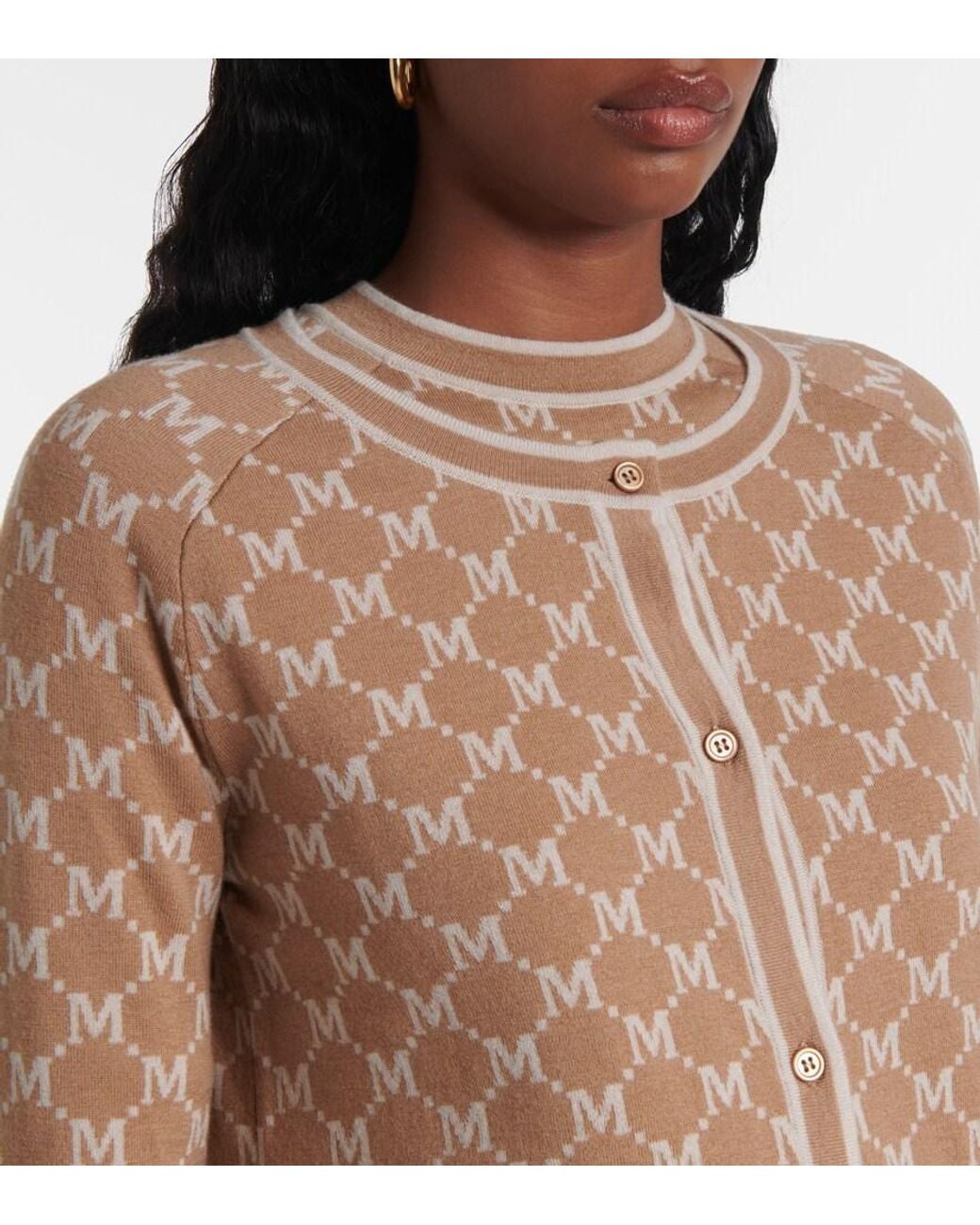 Max Mara Natural Tivoli Intarsia Wool And Cashmere Cardigan