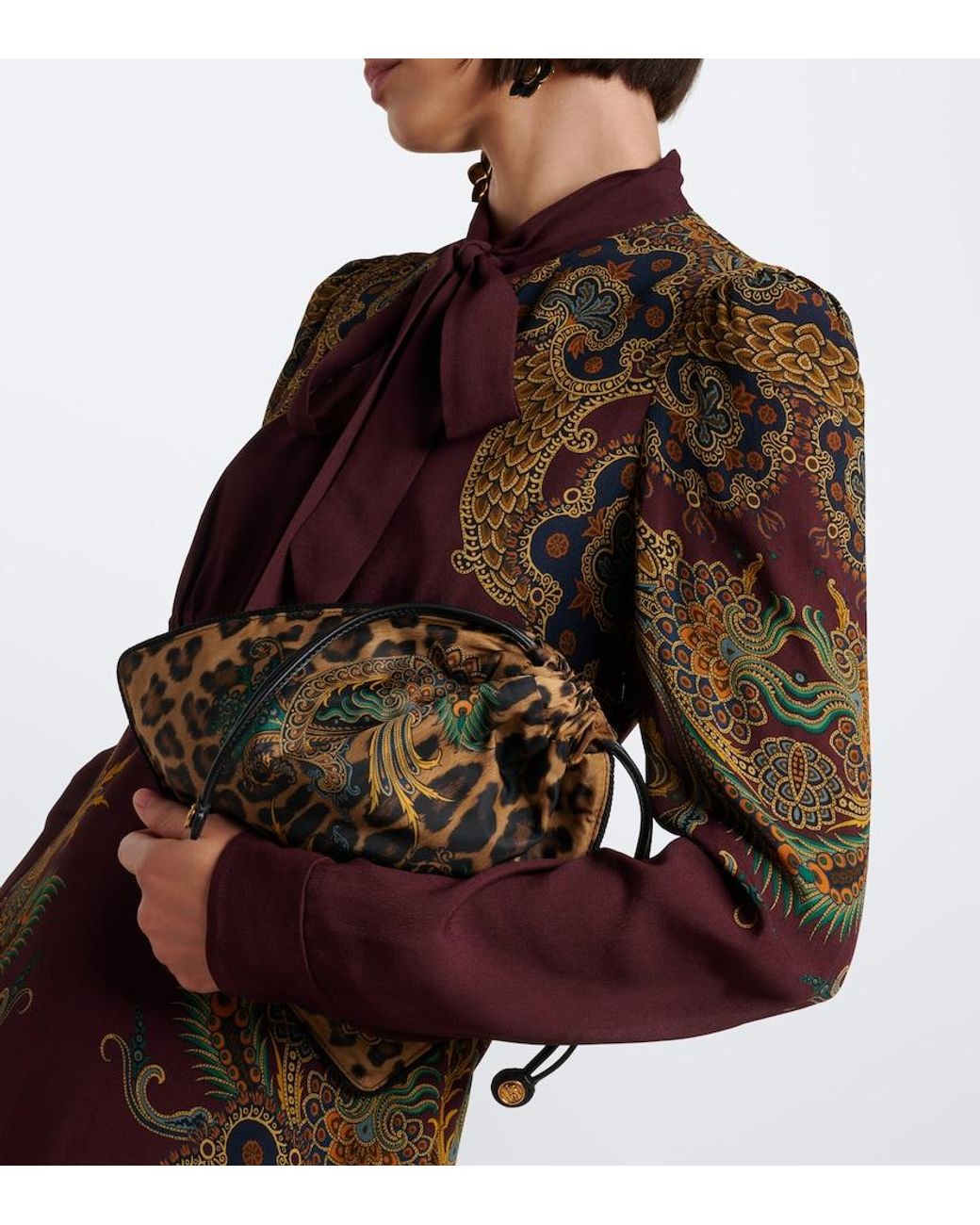 Etro Green Mini Leopard-Print Pouch