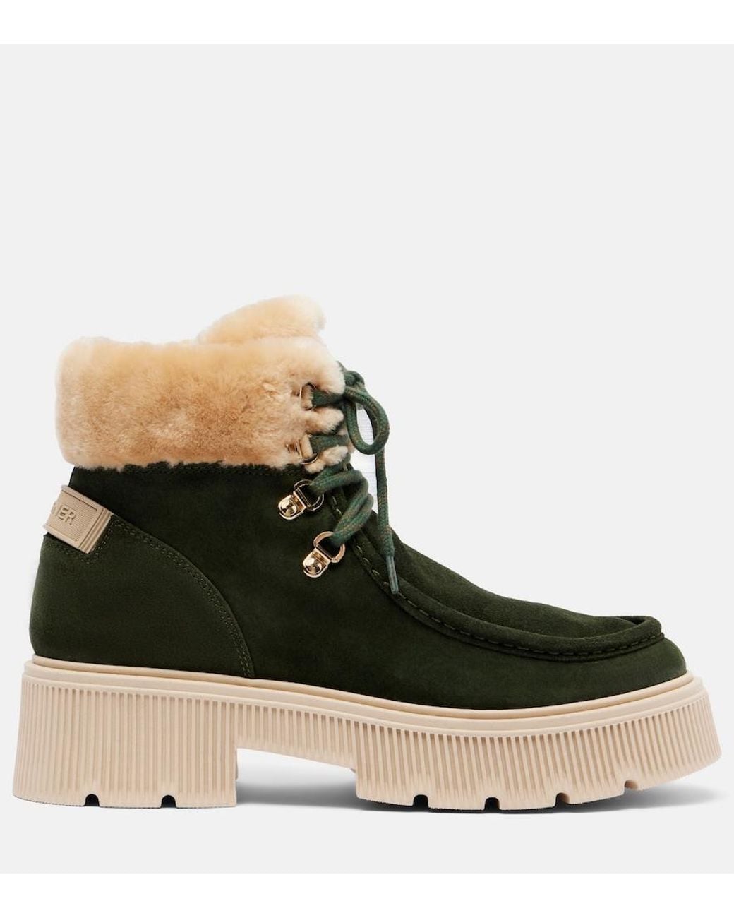 Bogner Green Turin Shearling-Trimmed Suede Lace-Up Boots