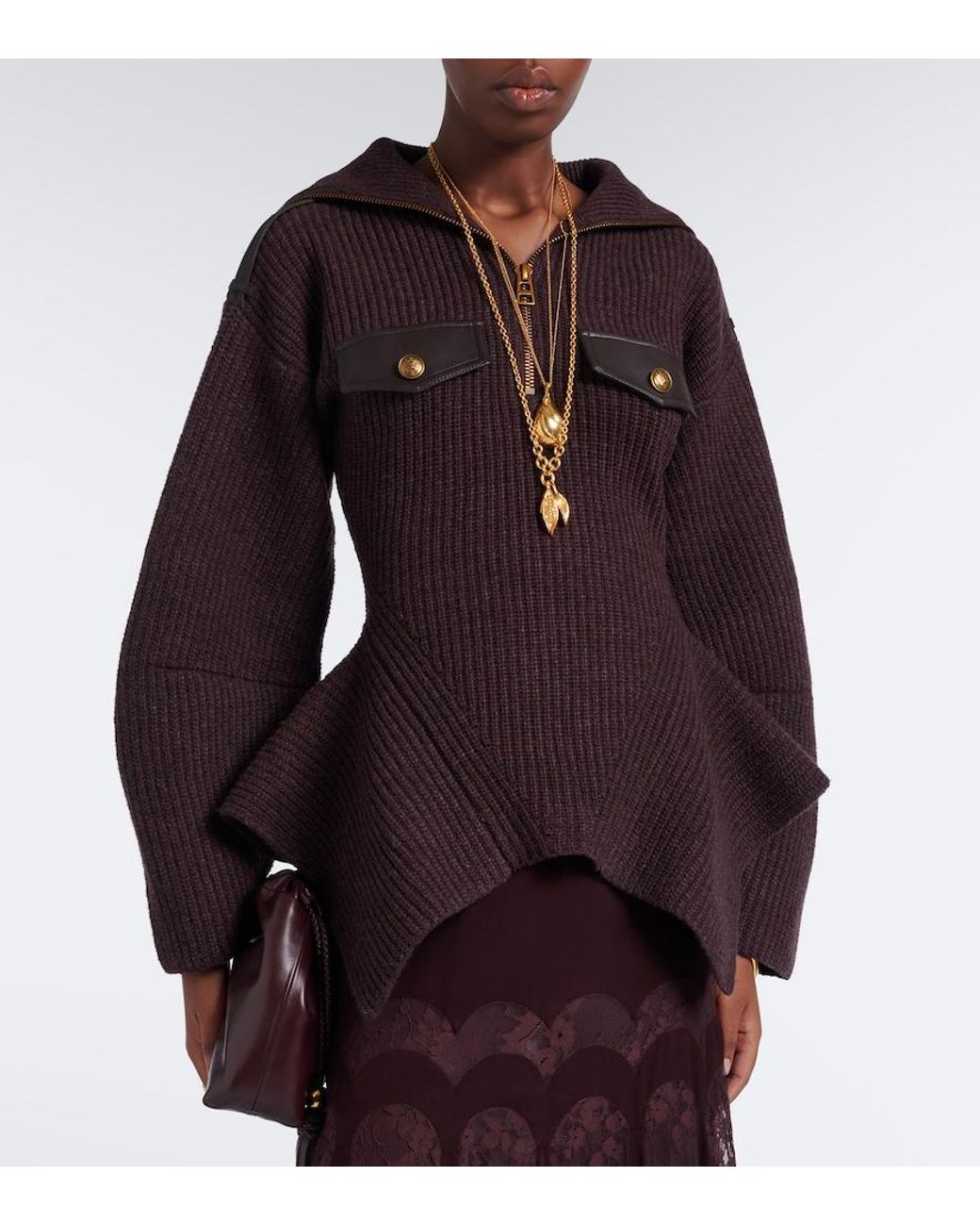 Zimmermann Brown Valiant Wool-Blend Half-Zip Sweater