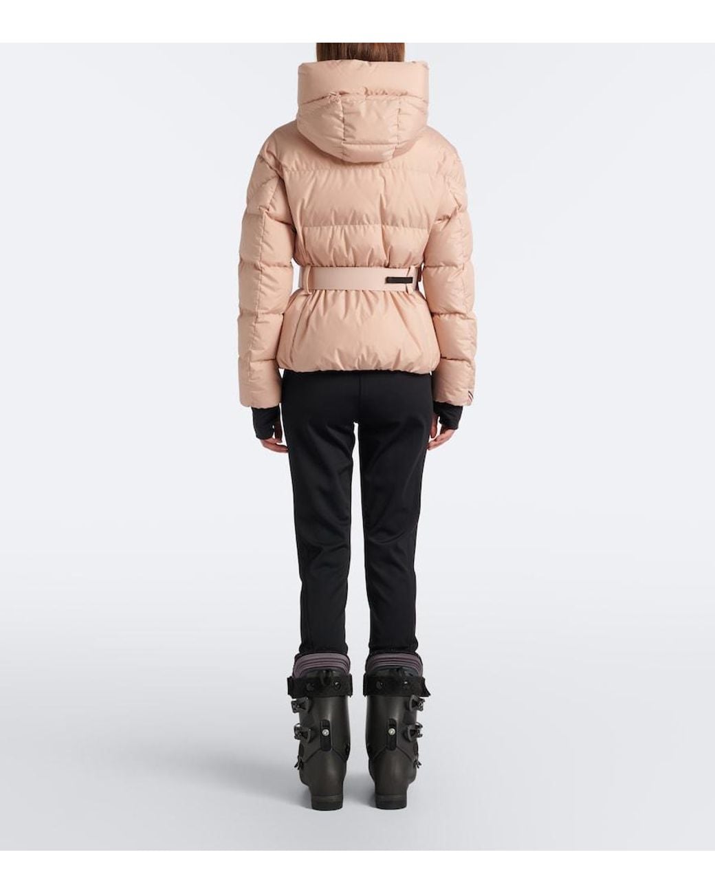 Moncler Natural Bouquetin Belted Hooded Down Ski Jacket