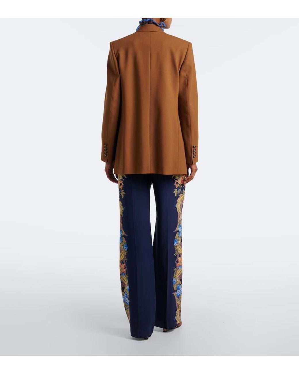 Etro Blue Floral Silk Straight Pants