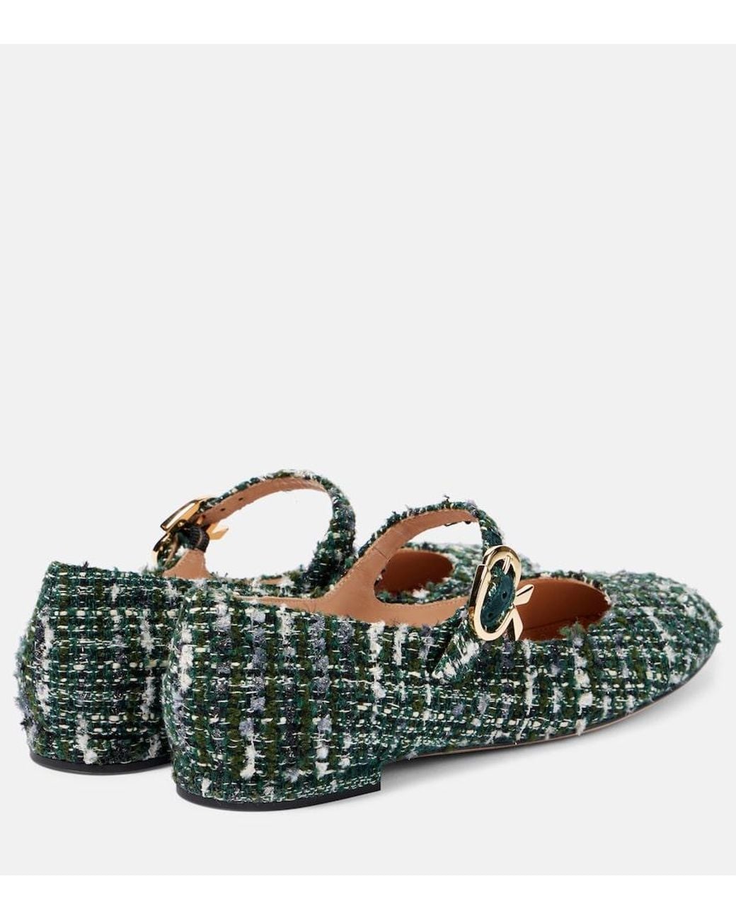 Gianvito Rossi Green Mary Ribbon Boucle Mary Jane Flats
