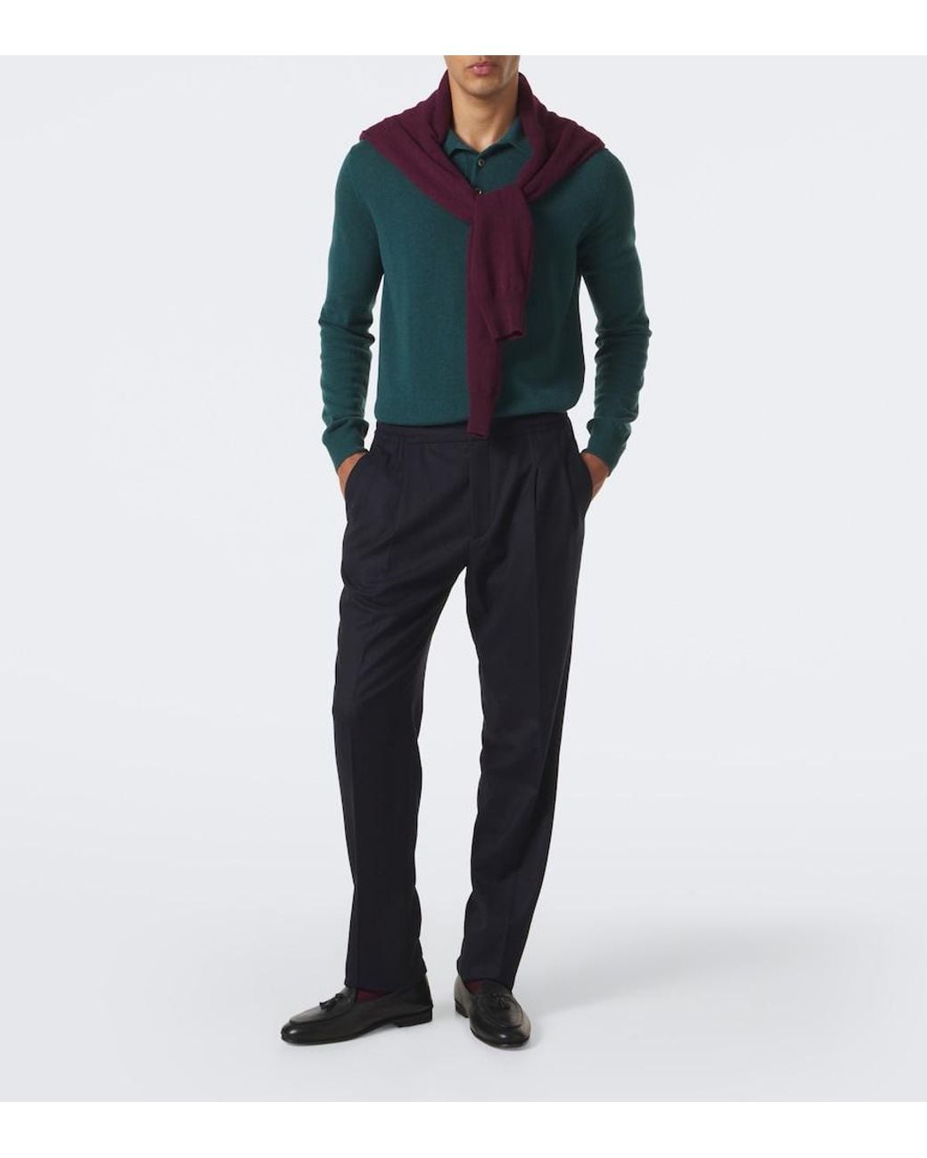 Rubinacci Blue Virgin Wool Straight Pants for men