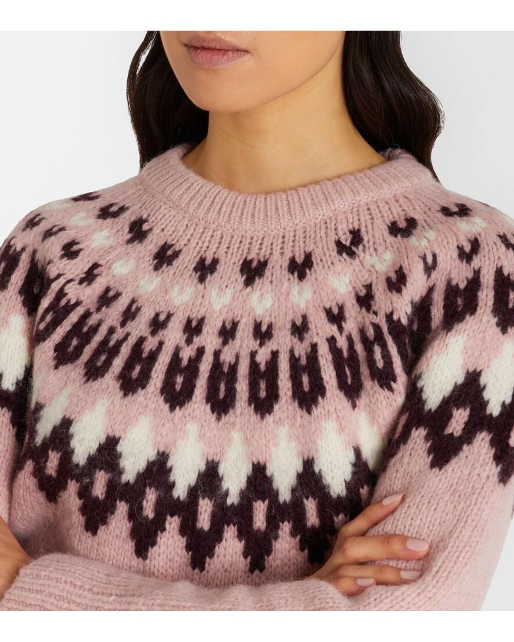 Veronica Beard Pink Anne Fair Isle Wool-Blend Sweater