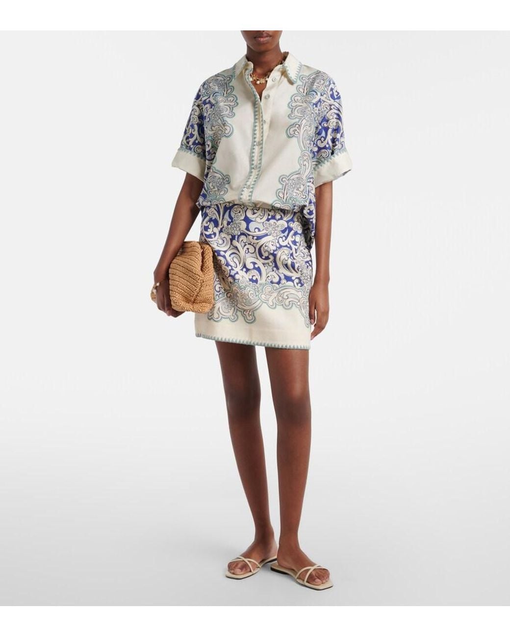 ALÉMAIS Blue Printed Cotton And Silk Shirt