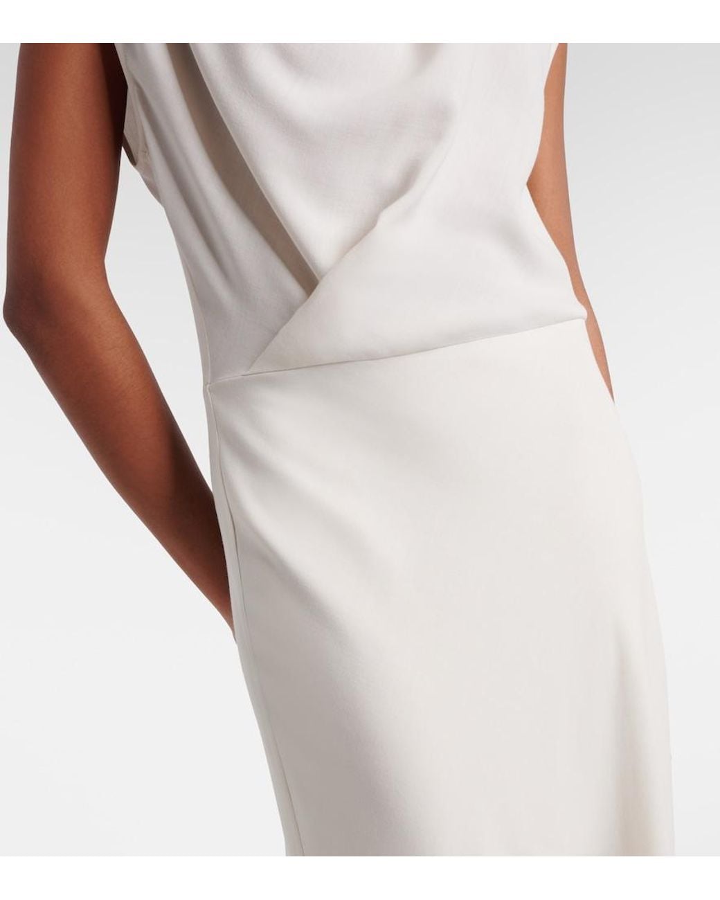 Brunello Cucinelli White Draped Wool-Blend Maxi Dress