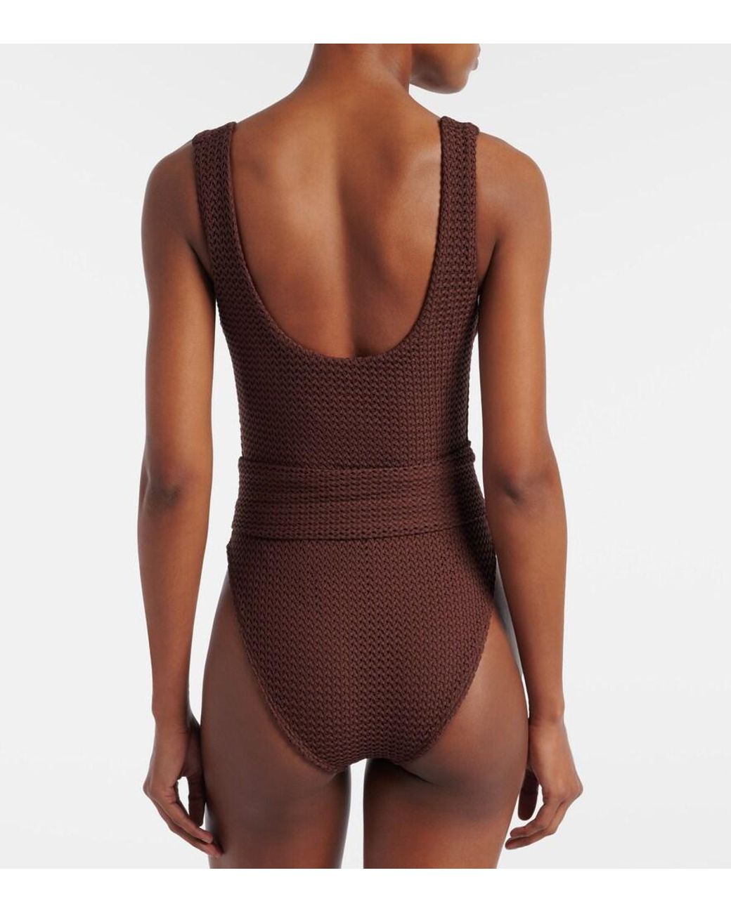 Montce Brown Kim Belted Crochet Swimsuit