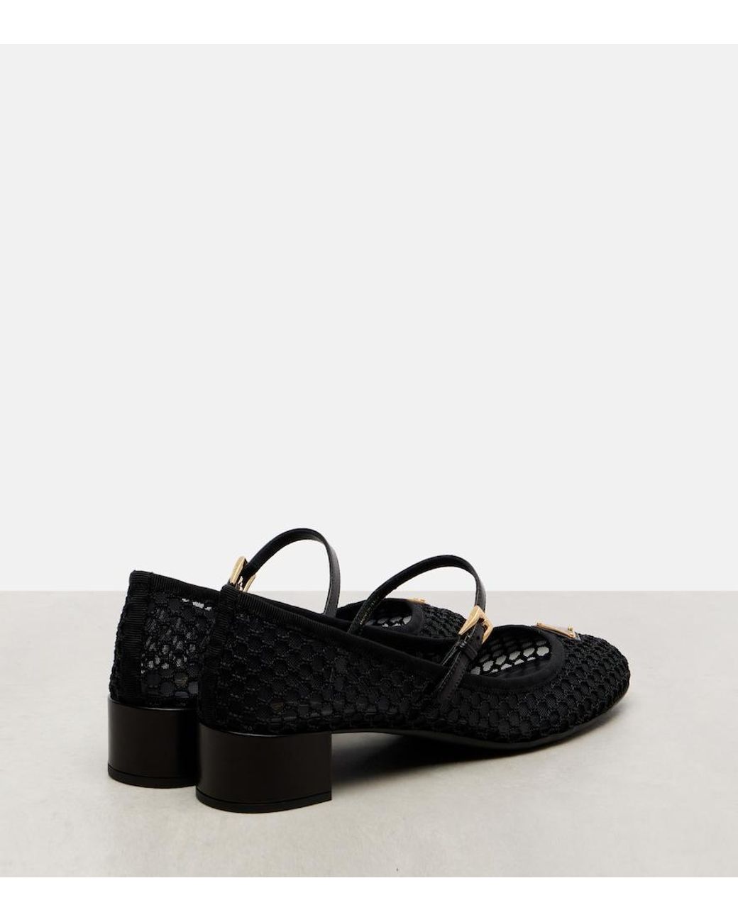 Prada Leather-Trimmed Mesh Mary Jane Pumps in Black | Lyst
