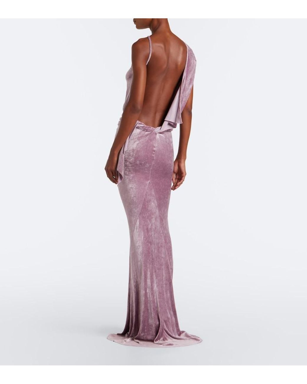 Rick Owens Purple Lilies Tungsten Draped Open-Back Velvet Gown