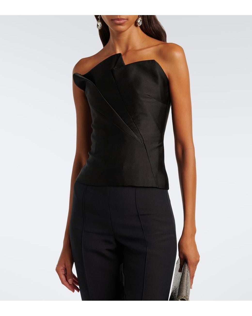 Roland Mouret Black Pleated Taffeta Corset Top