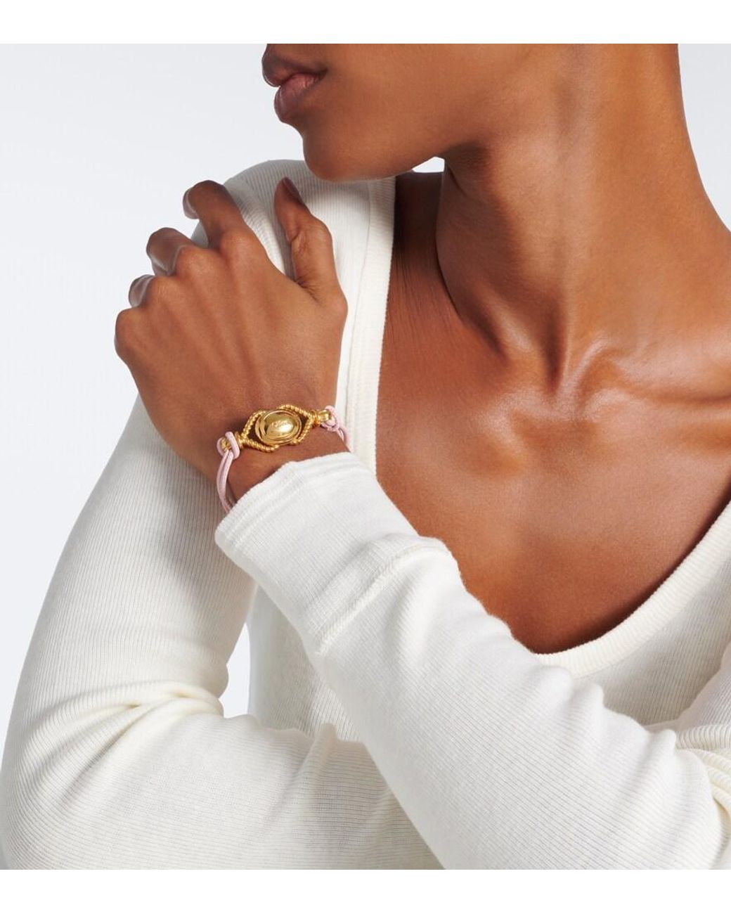 Chloé White Leather-Trimmed Bracelet